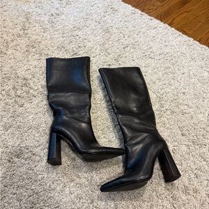Zara Black Heeled Boots with Chunky High Heel